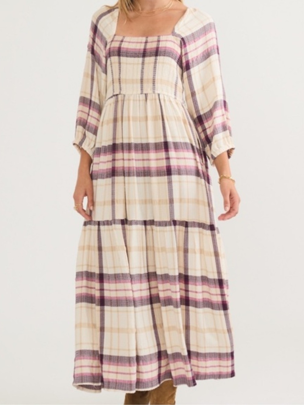 Marine Layer Ivy Smocked Bodice Plaid Dress XS